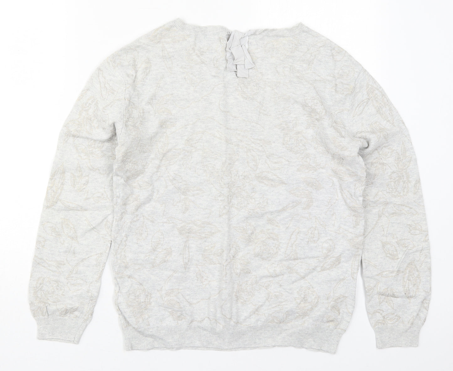 John Rocha Womens Grey Crew Neck Floral Cotton Pullover Jumper Size 12