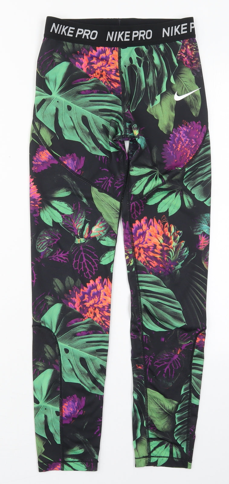 Nike Womens Green Floral Polyester Compression Leggings Size 24 in L27 in Regular