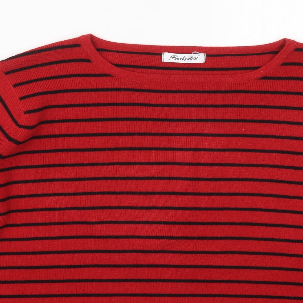 Berkertex Womens Red Crew Neck Striped Acrylic Pullover Jumper Size 18