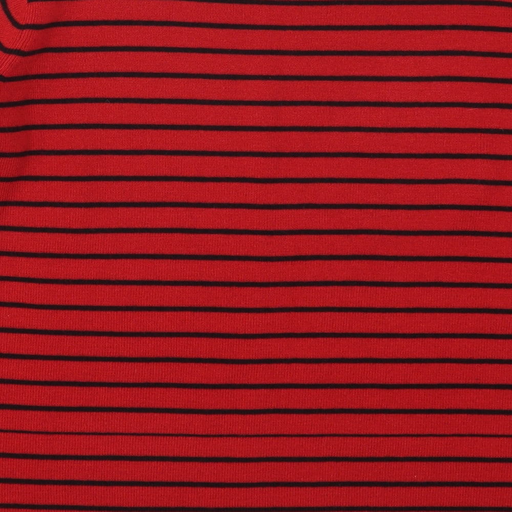 Berkertex Womens Red Crew Neck Striped Acrylic Pullover Jumper Size 18