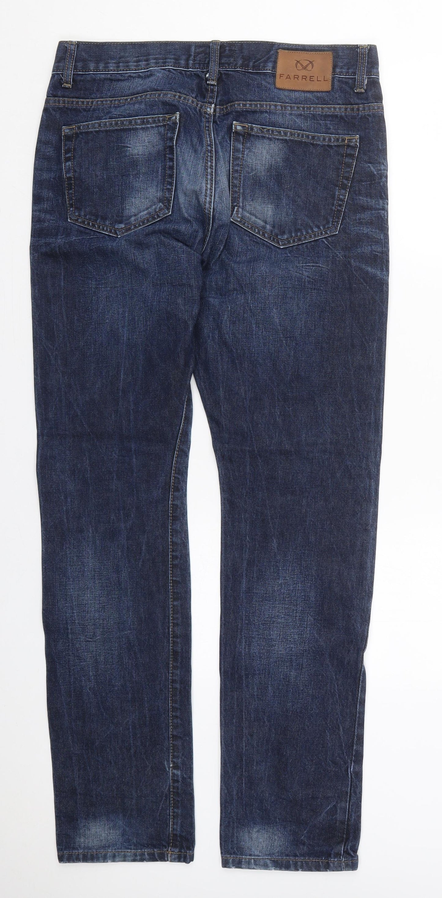 Farrell Mens Blue  Cotton Straight Jeans Size 34 L32 in Regular Button