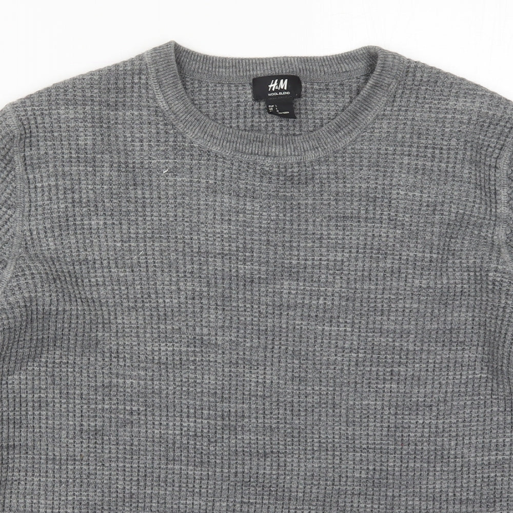H&M Mens Grey Crew Neck  Acrylic Pullover Jumper Size L