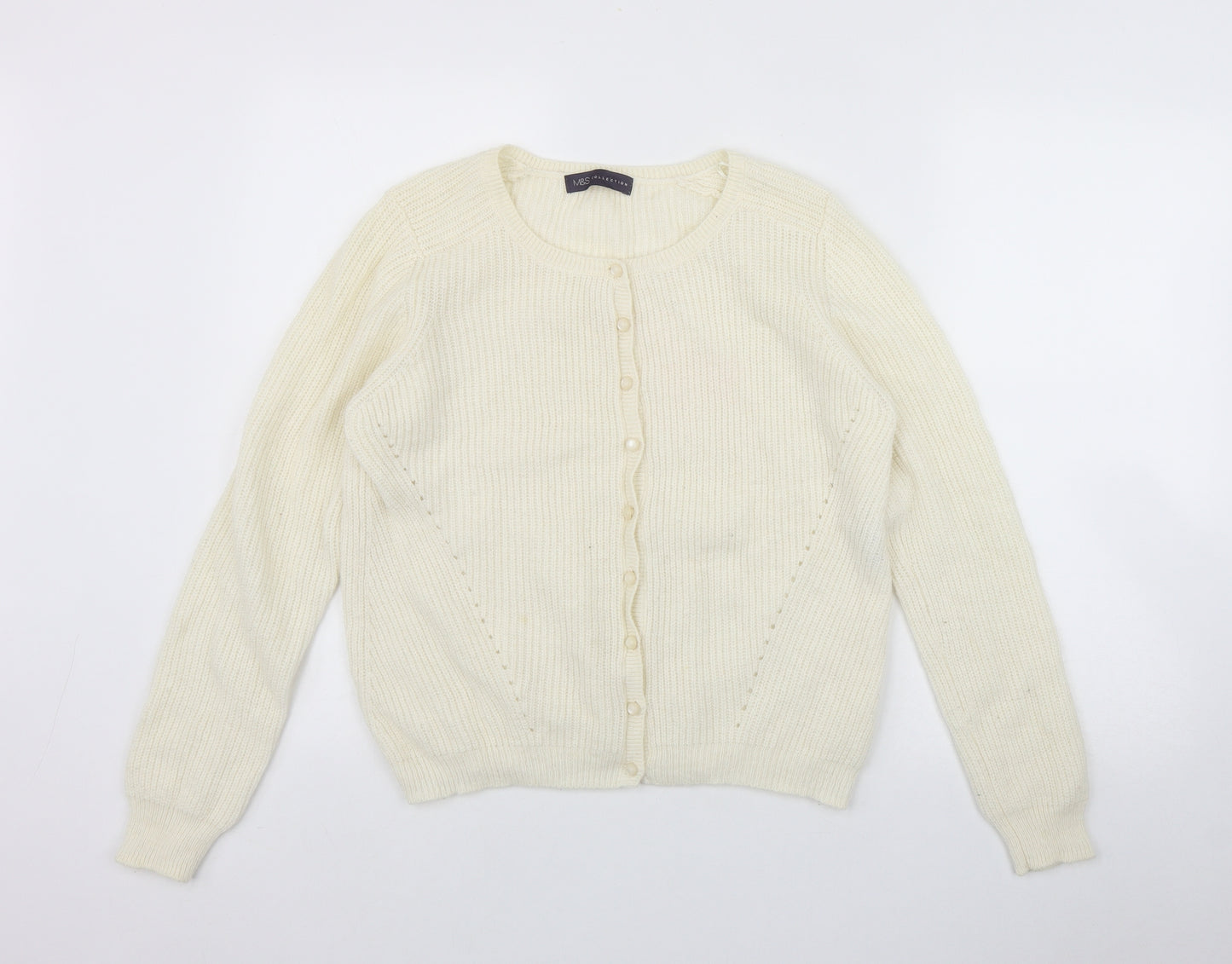 Marks and Spencer Womens Ivory Round Neck  Polyamide Cardigan Jumper Size 12