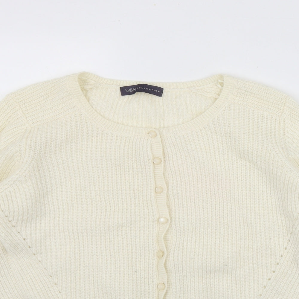Marks and Spencer Womens Ivory Round Neck  Polyamide Cardigan Jumper Size 12