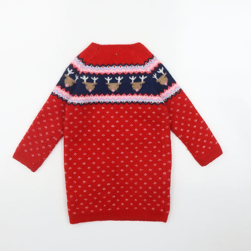 F&F Girls Red Fair Isle Polyester Jumper Dress  Size 18-24 Months  Round Neck  - Christmas