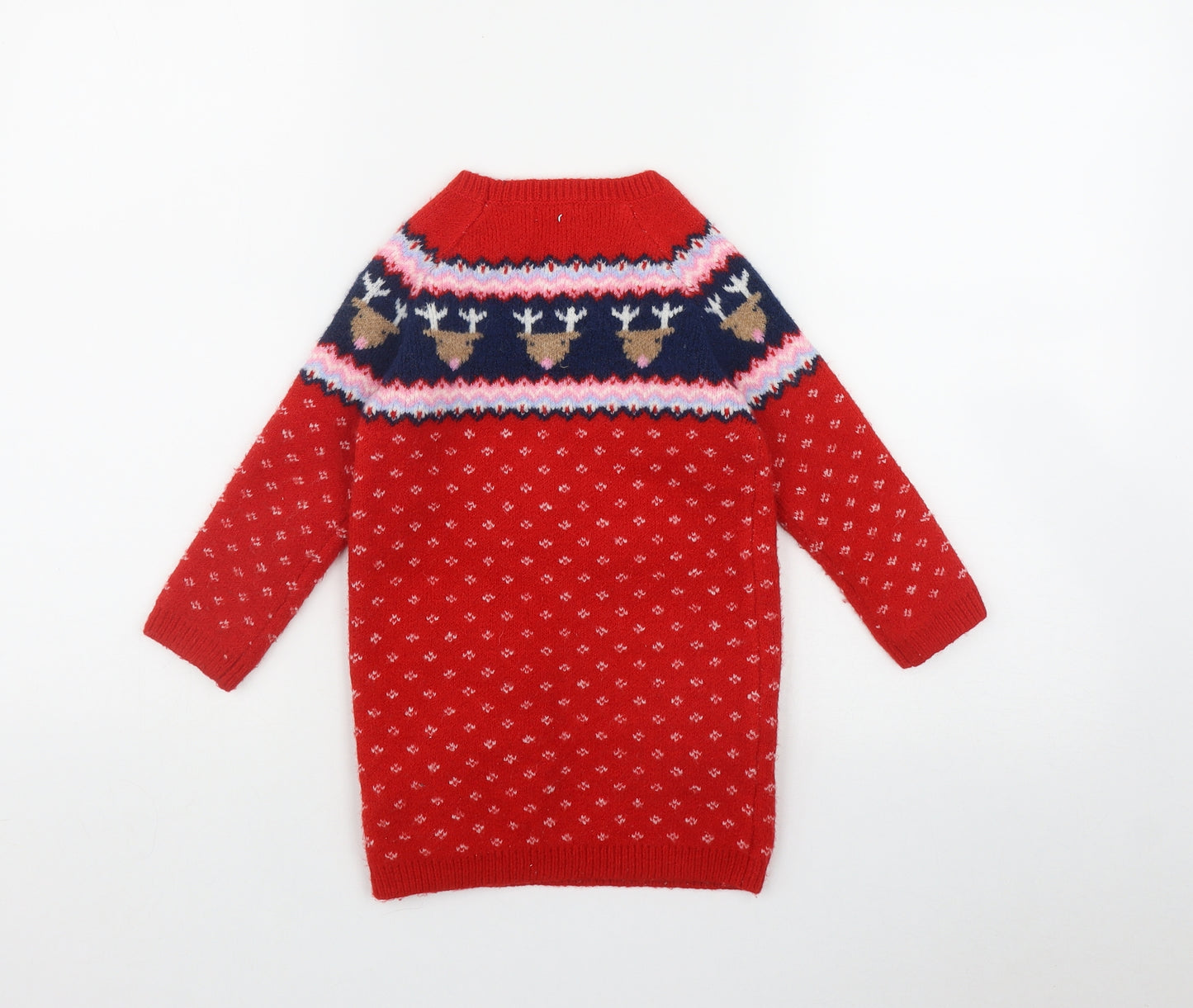 F&F Girls Red Fair Isle Polyester Jumper Dress  Size 18-24 Months  Round Neck  - Christmas