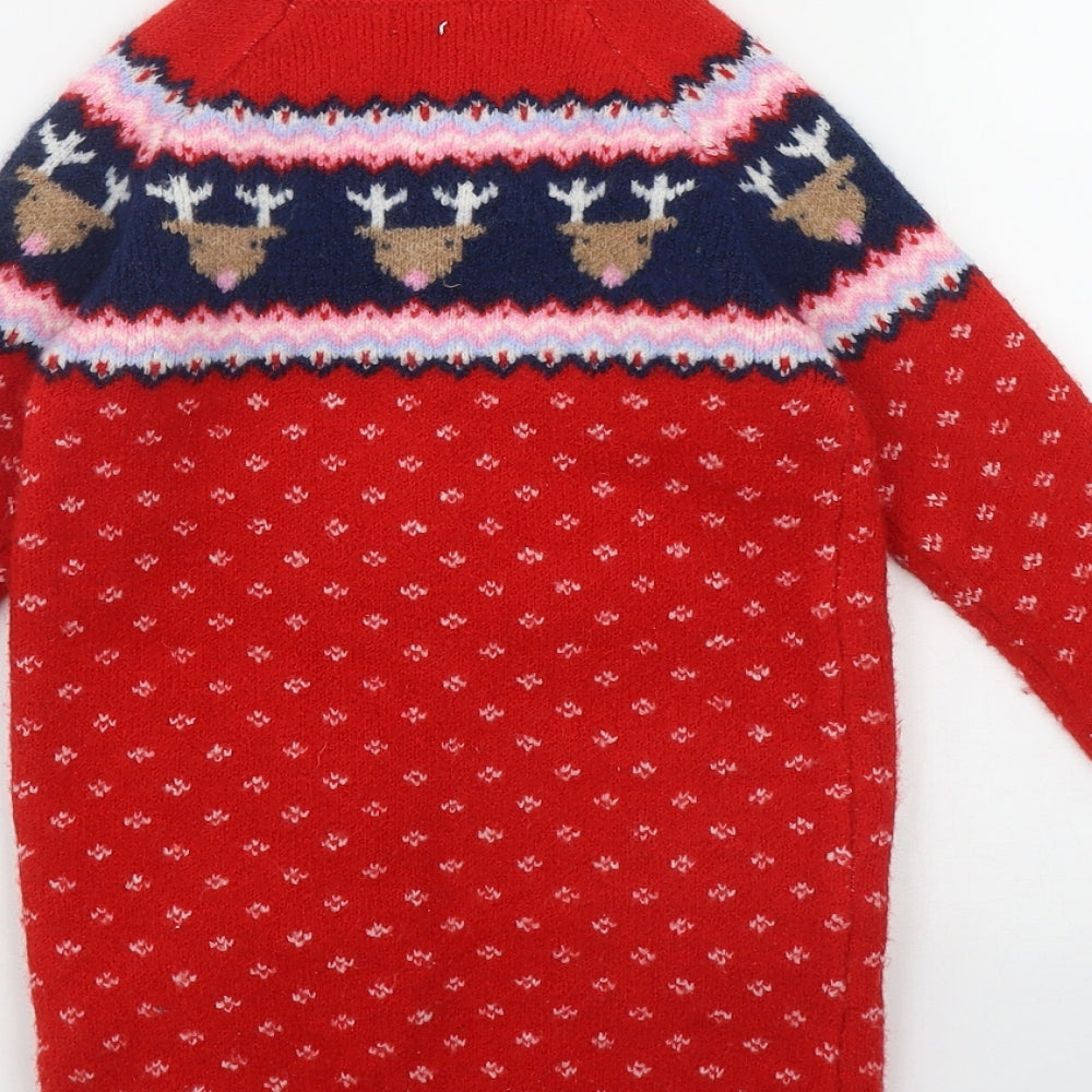 F&F Girls Red Fair Isle Polyester Jumper Dress  Size 18-24 Months  Round Neck  - Christmas
