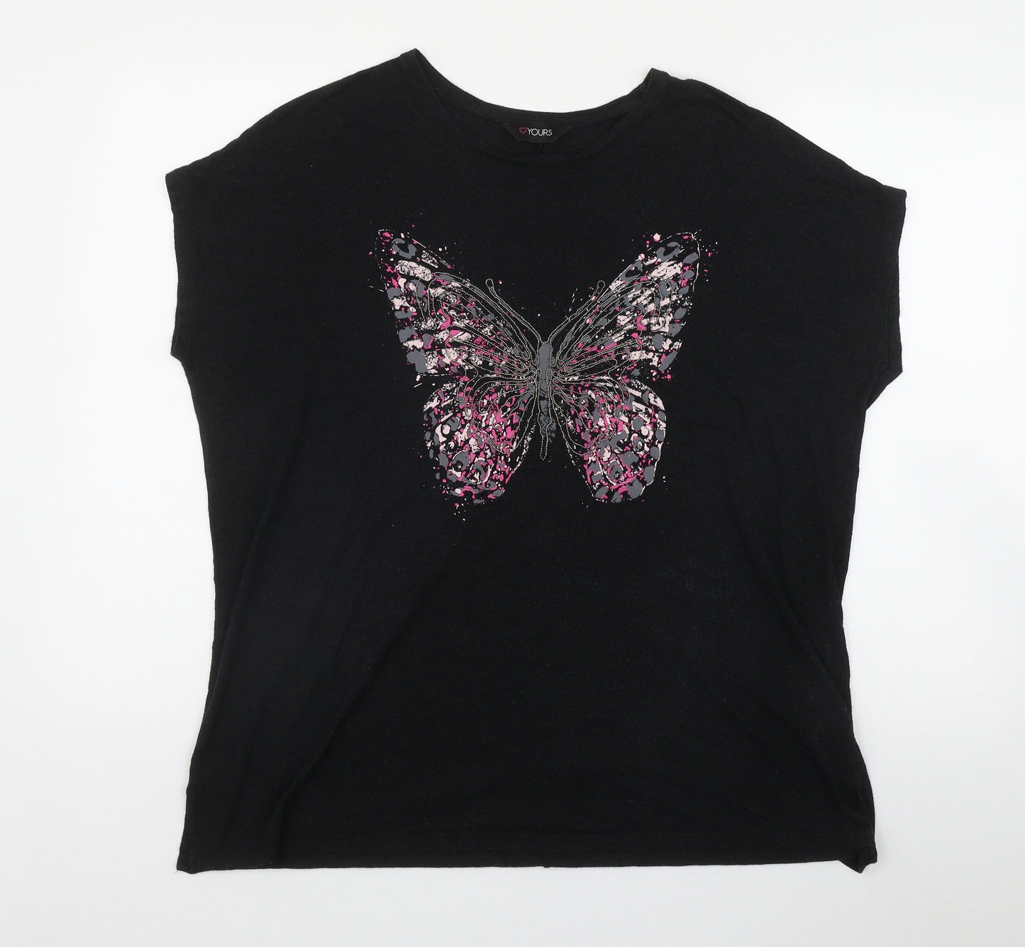 Love Yours Womens Black  Viscose Basic T-Shirt Size 16 Round Neck