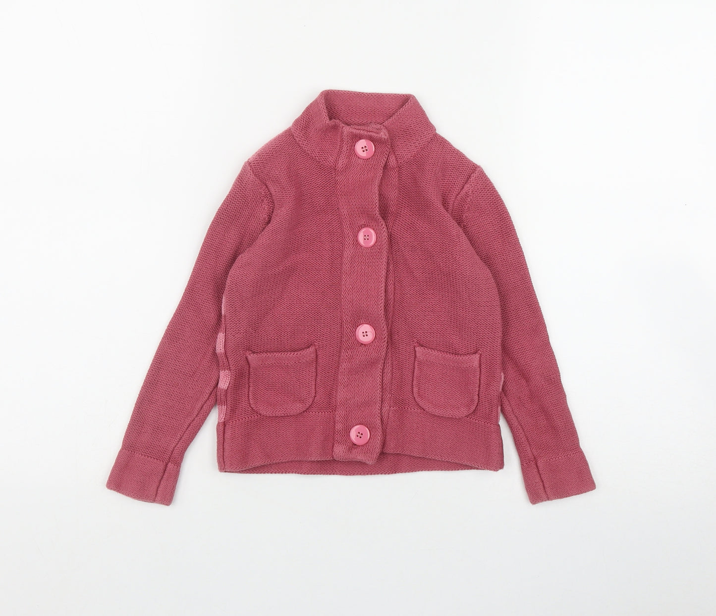 Mothercare Girls Pink High Neck Striped Cotton Cardigan Jumper Size 3-4 Years  Button