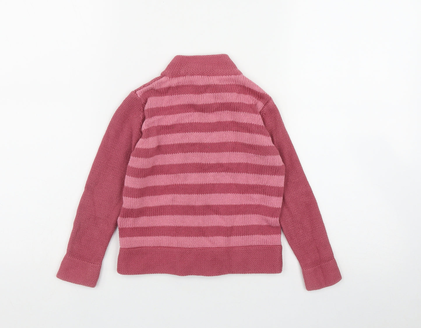 Mothercare Girls Pink High Neck Striped Cotton Cardigan Jumper Size 3-4 Years  Button