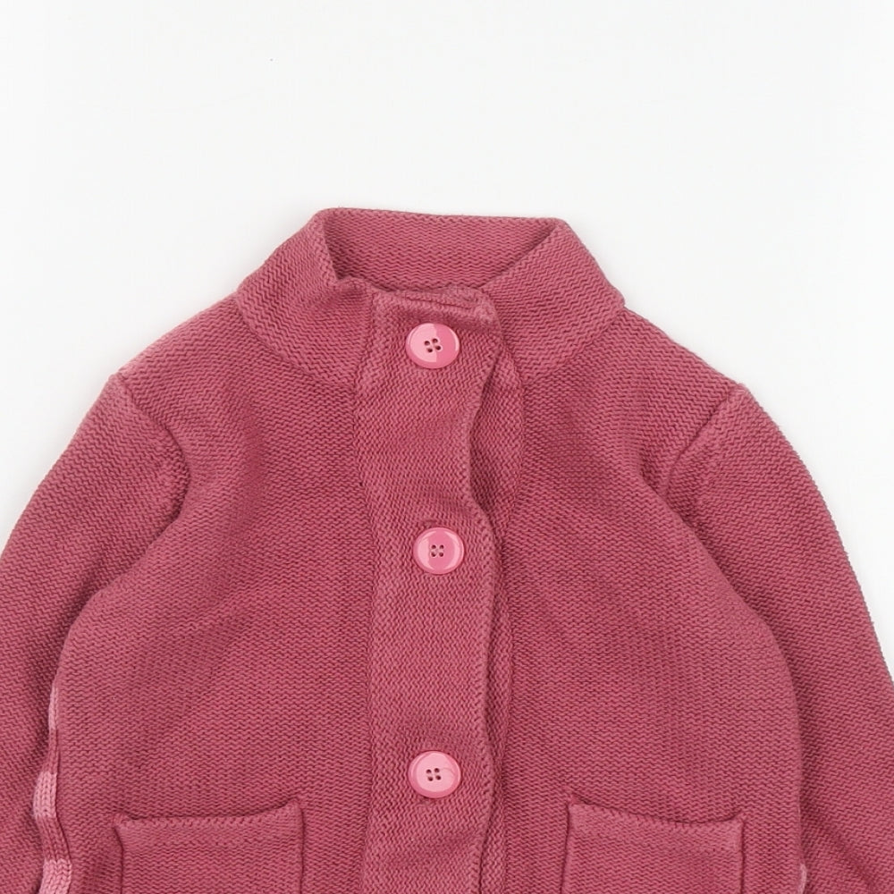 Mothercare Girls Pink High Neck Striped Cotton Cardigan Jumper Size 3-4 Years  Button