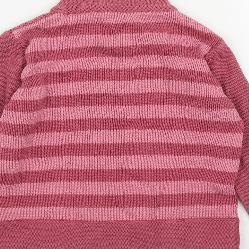 Mothercare Girls Pink High Neck Striped Cotton Cardigan Jumper Size 3-4 Years  Button