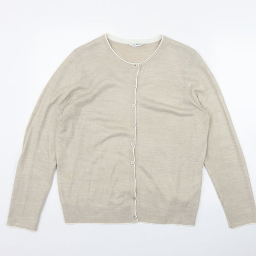 Classic Womens Beige Round Neck  Acrylic Cardigan Jumper Size 14