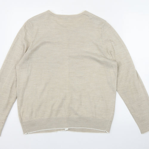 Classic Womens Beige Round Neck  Acrylic Cardigan Jumper Size 14