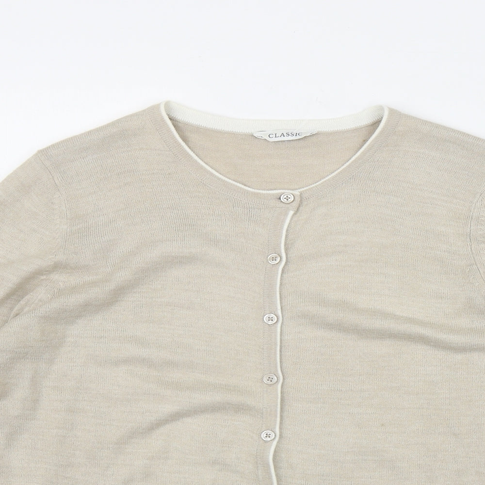 Classic Womens Beige Round Neck  Acrylic Cardigan Jumper Size 14