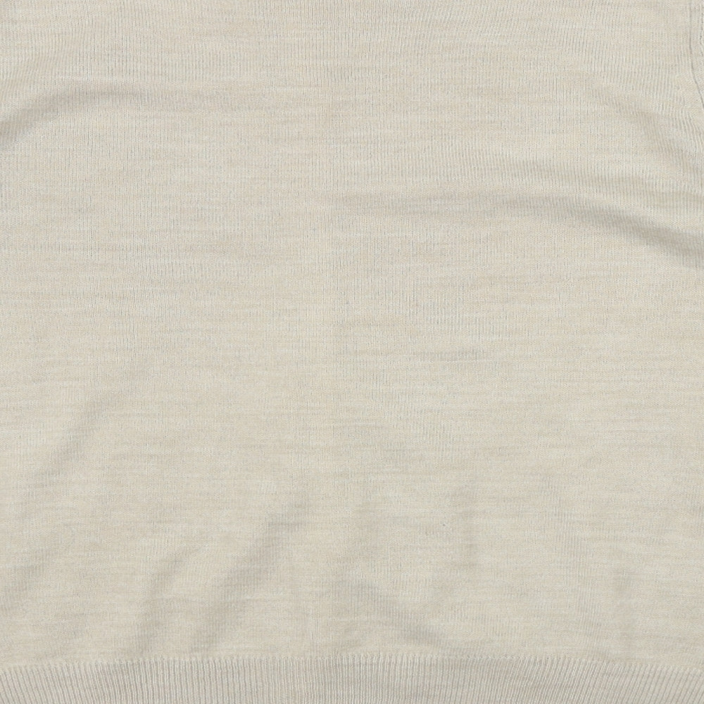 Classic Womens Beige Round Neck  Acrylic Cardigan Jumper Size 14