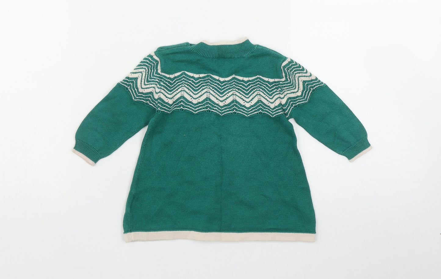 NEXT Girls Green  Cotton Jumper Dress  Size 3-6 Months  Round Neck Button