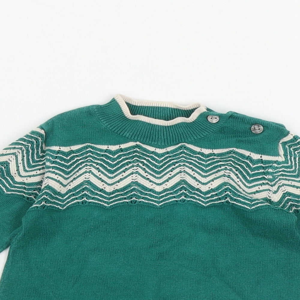 NEXT Girls Green  Cotton Jumper Dress  Size 3-6 Months  Round Neck Button