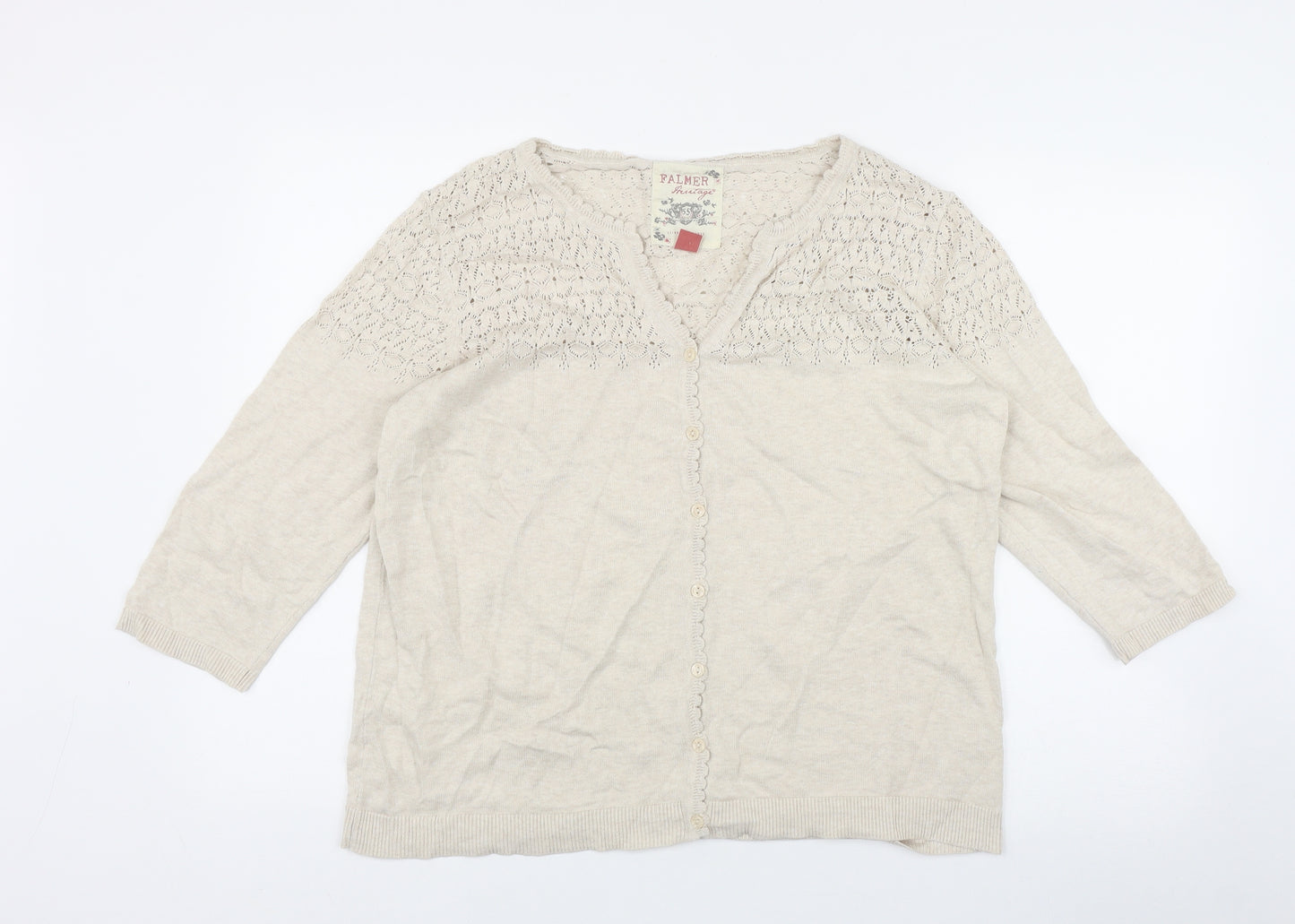 Falmer Heritage Womens Beige V-Neck  Cotton Cardigan Jumper Size 18