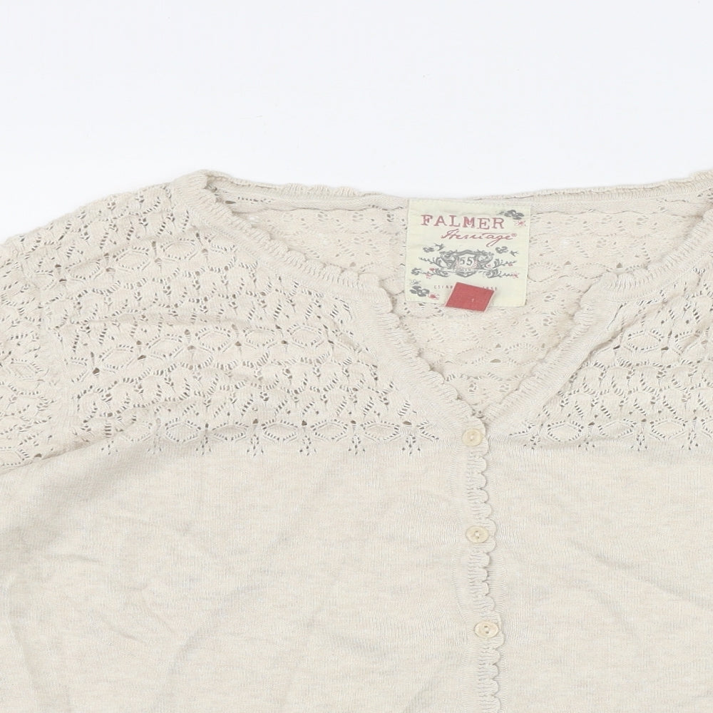 Falmer Heritage Womens Beige V-Neck  Cotton Cardigan Jumper Size 18