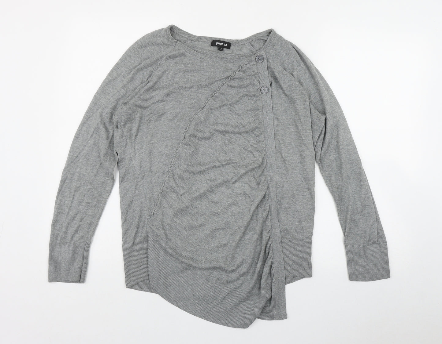 Papaya Womens Grey Round Neck  Acrylic Pullover Jumper Size 12
