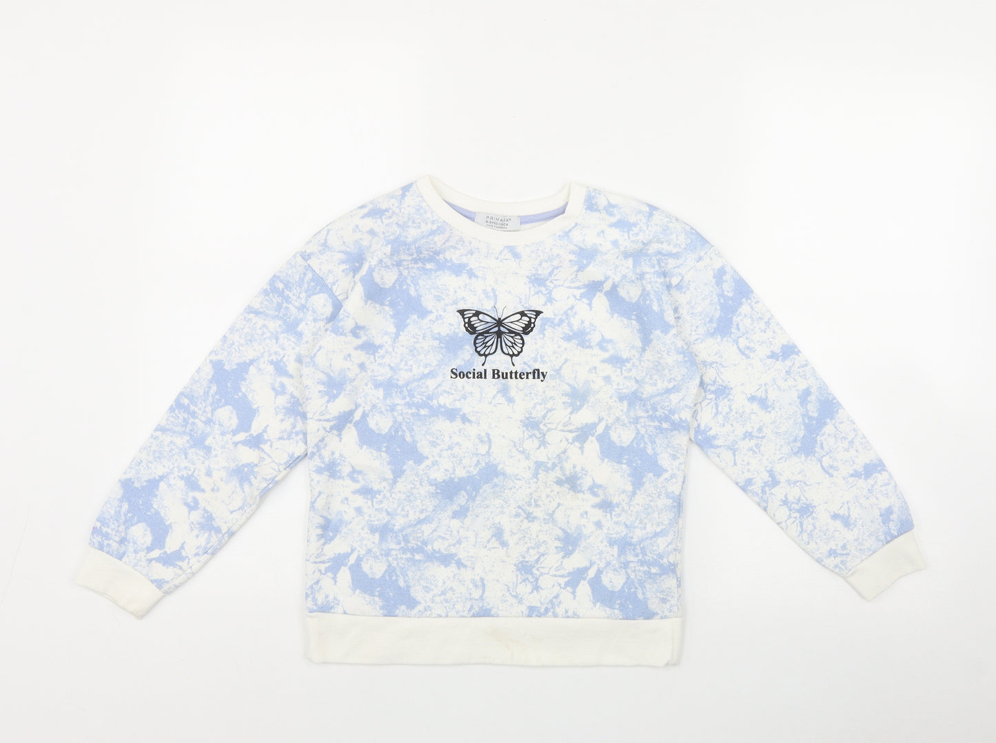 Primark Girls Blue  Cotton Pullover Sweatshirt Size 8-9 Years   - 'Social Butterfly' Tie Dye