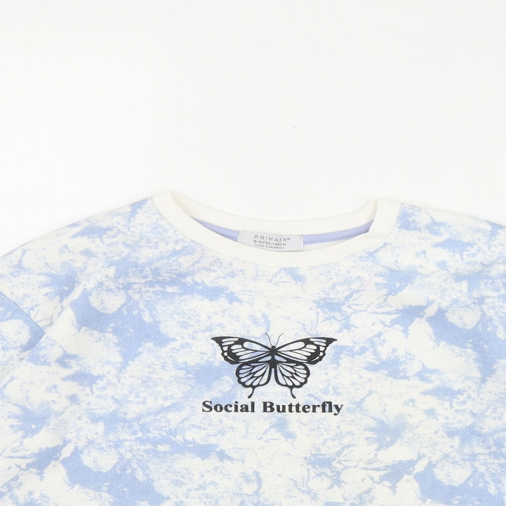 Primark Girls Blue  Cotton Pullover Sweatshirt Size 8-9 Years   - 'Social Butterfly' Tie Dye