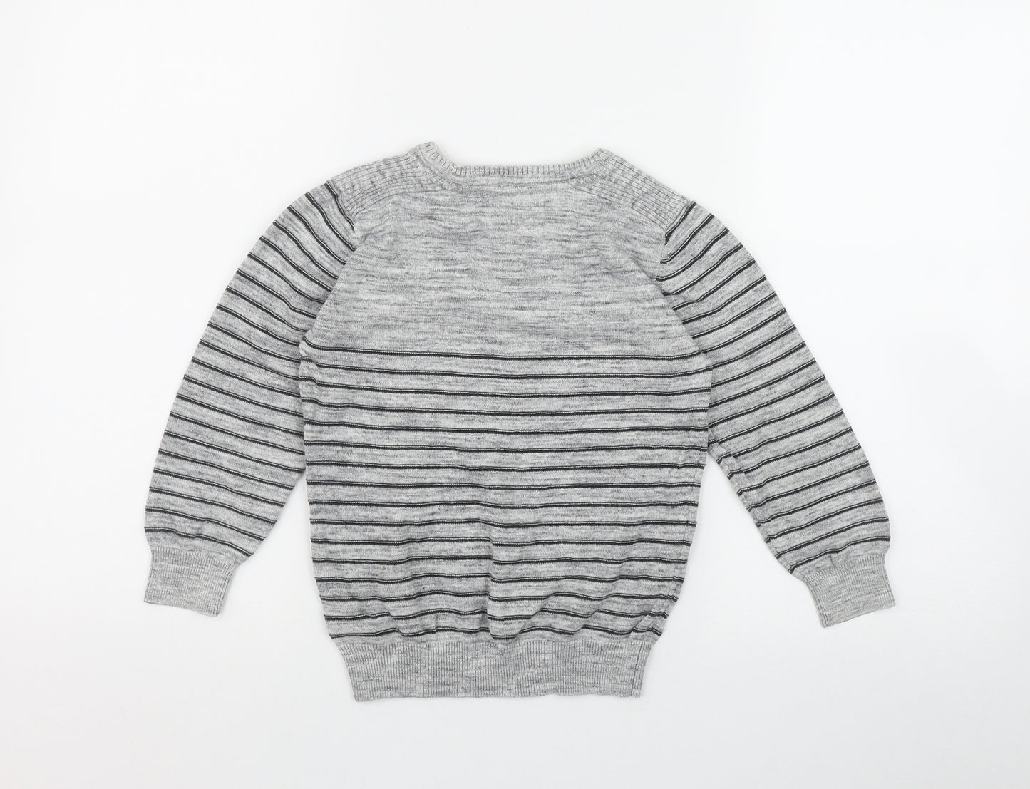 George Boys Grey Round Neck Striped Cotton Pullover Jumper Size 5-6 Years  Button