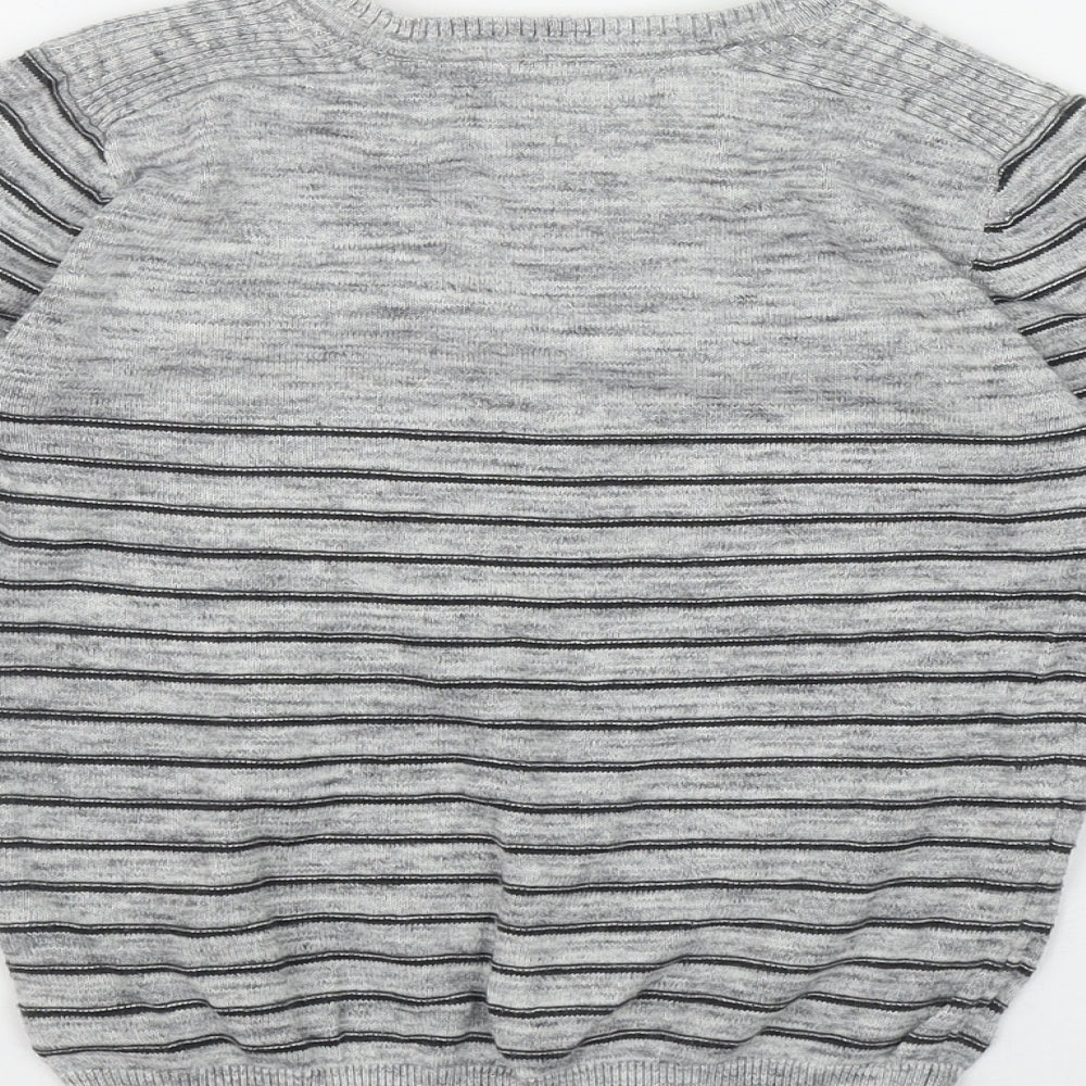 George Boys Grey Round Neck Striped Cotton Pullover Jumper Size 5-6 Years  Button
