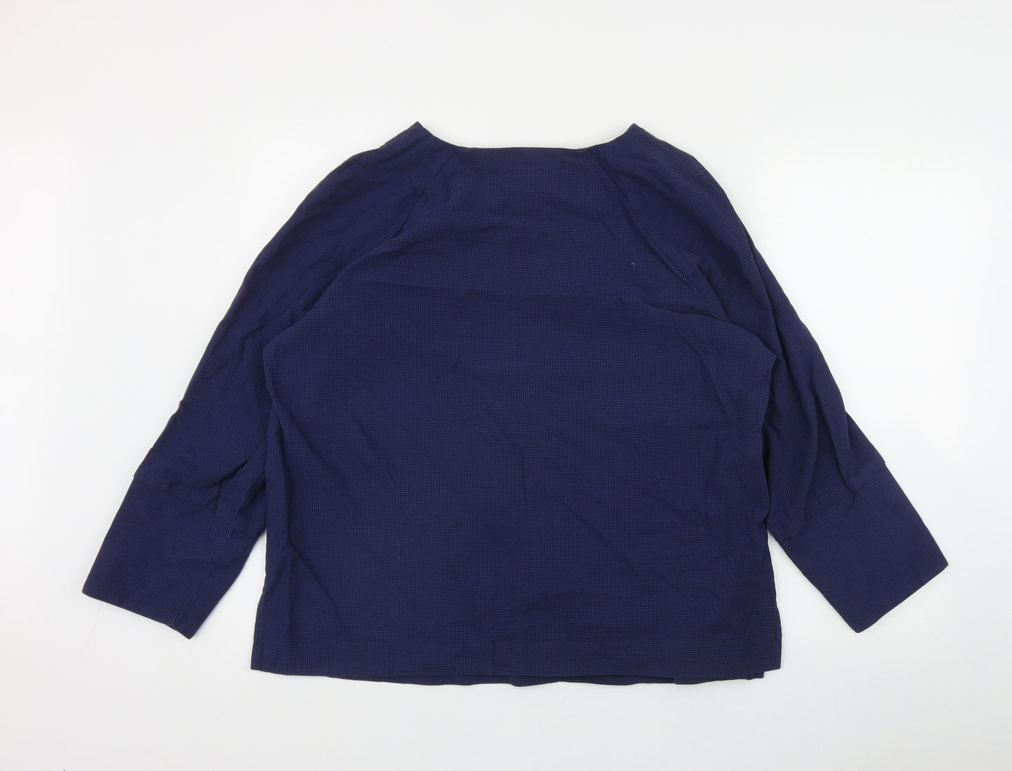 John Lewis Womens Blue Check Cotton Basic T-Shirt Size 16 Round Neck