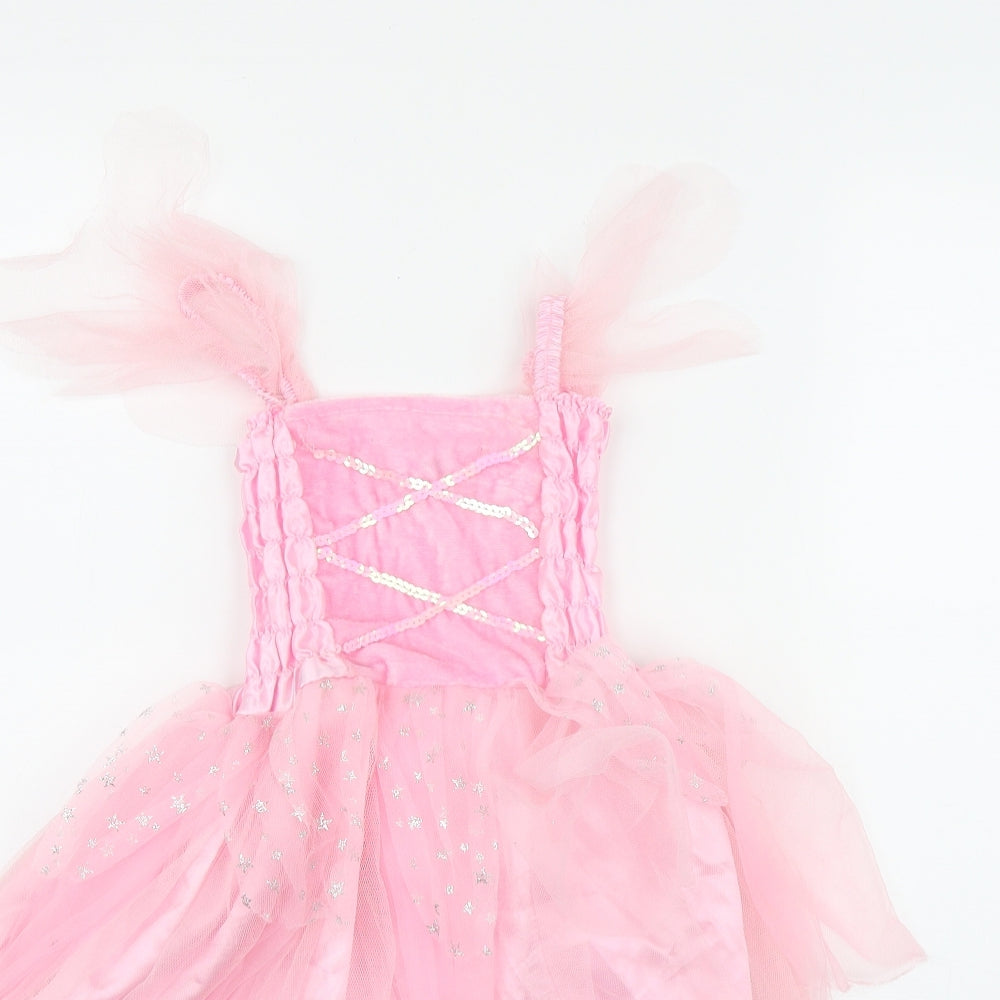 Little Princess Girls Pink  Polyester Fit & Flare  Size 3-4 Years  Square Neck  - Fancy Dress