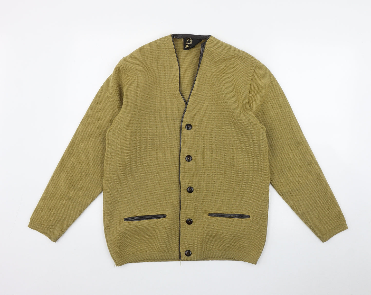 Priory Womens Yellow V-Neck  Wool Cardigan Jumper Size M