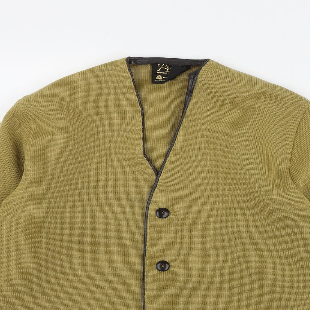 Priory Womens Yellow V-Neck  Wool Cardigan Jumper Size M