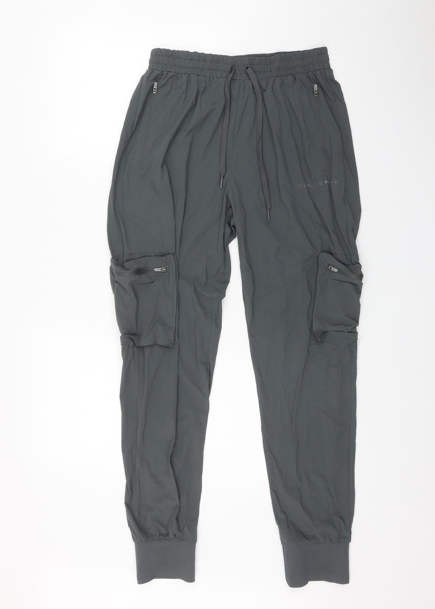 BoohooMan Mens Grey  Polyester Jogger Trousers Size M L30 in Regular