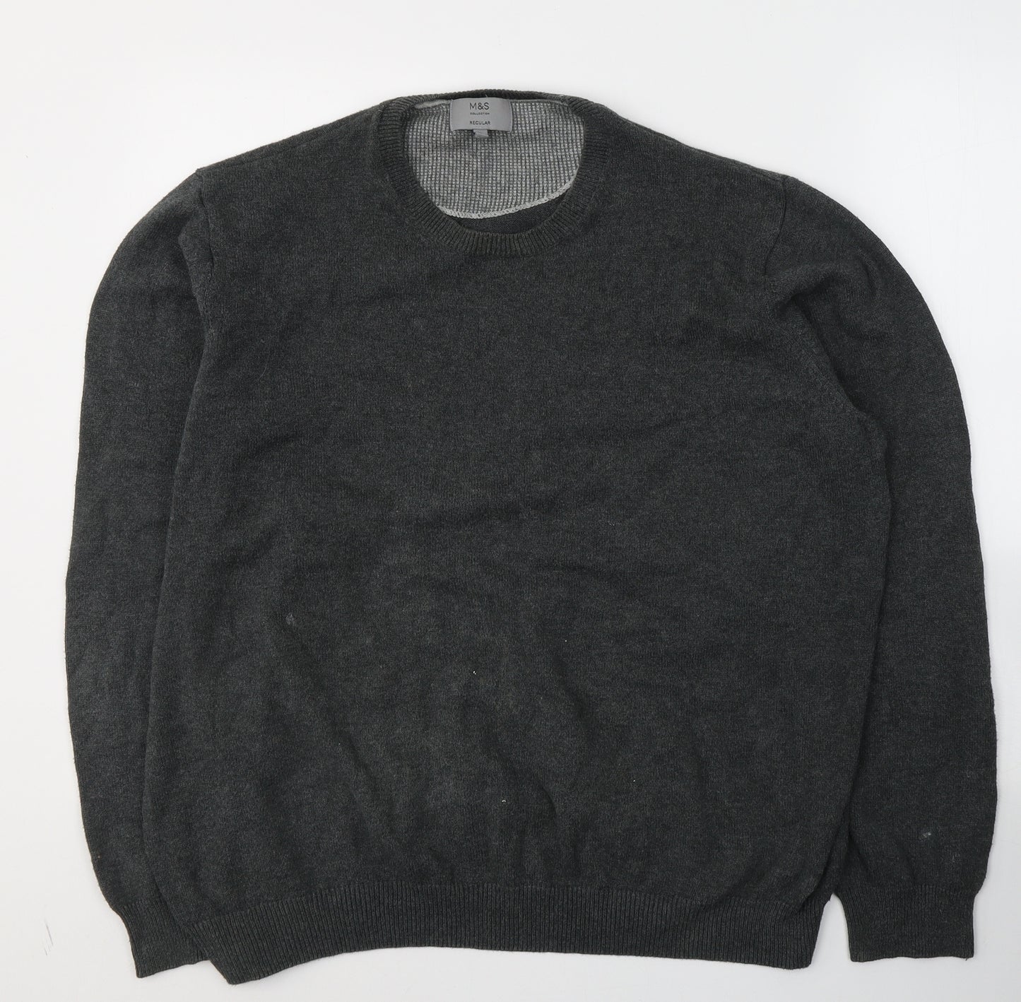 Marks and Spencer Mens Grey V-Neck  Cotton Pullover Jumper Size XL