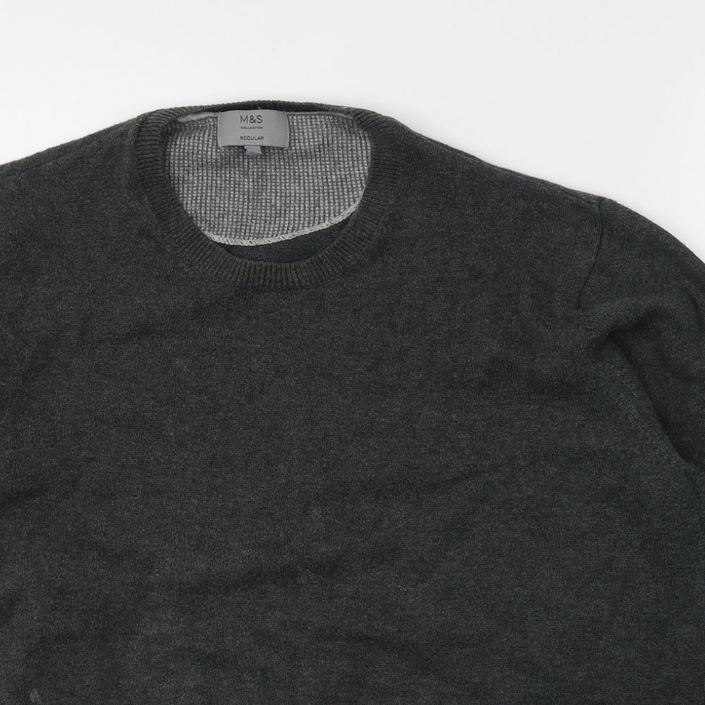 Marks and Spencer Mens Grey V-Neck  Cotton Pullover Jumper Size XL