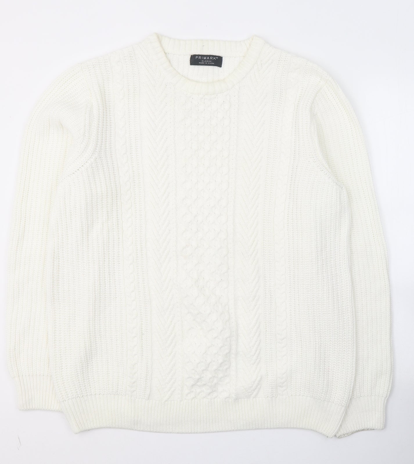 Primark Mens White Round Neck  Cotton Pullover Jumper Size XL