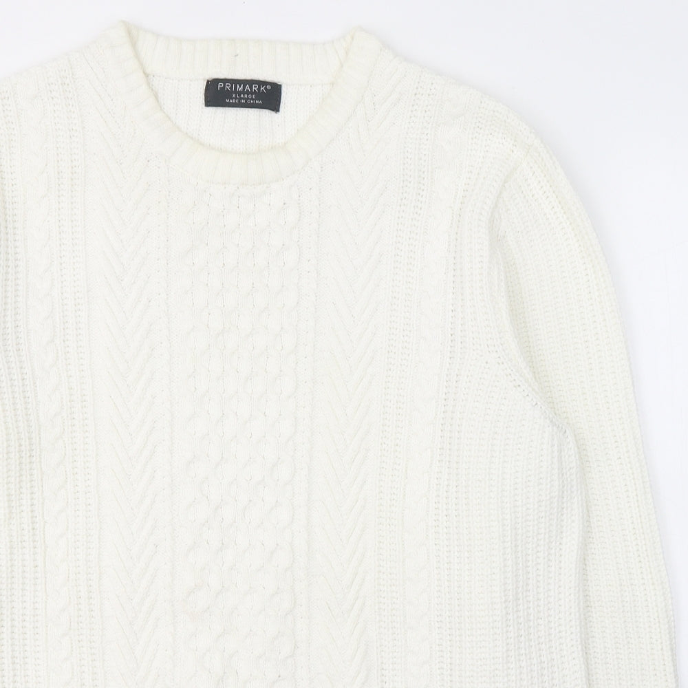 Primark Mens White Round Neck  Cotton Pullover Jumper Size XL