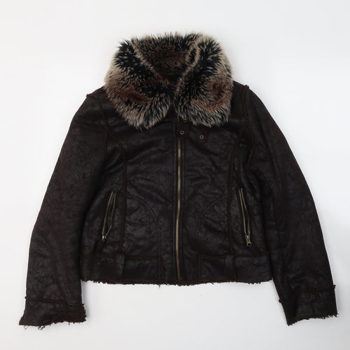 Denim & Co. Womens Brown   Jacket Coat Size 10  Zip