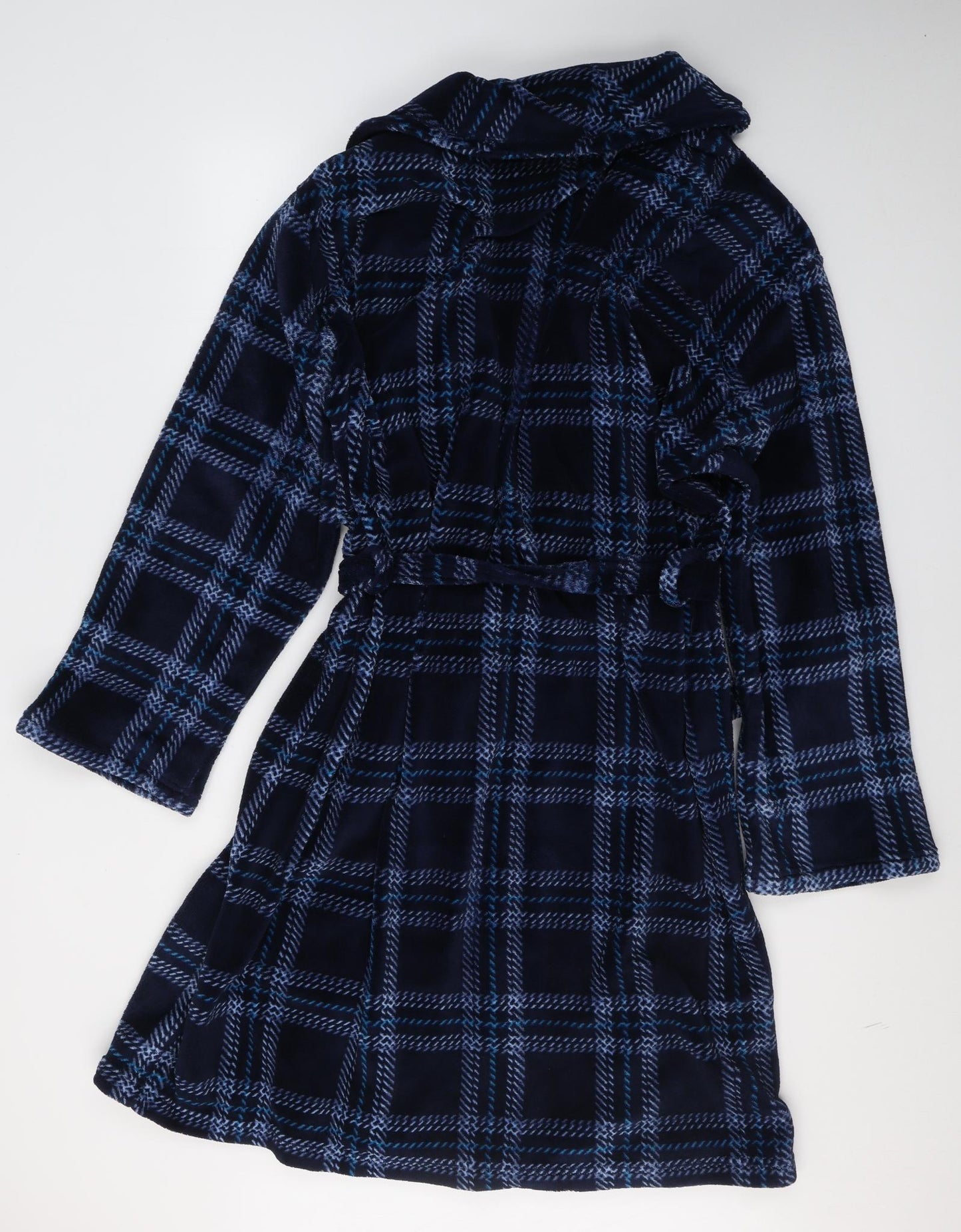 Sleep Lounge Mens Blue Plaid Polyester  One Piece Size XL  Tie