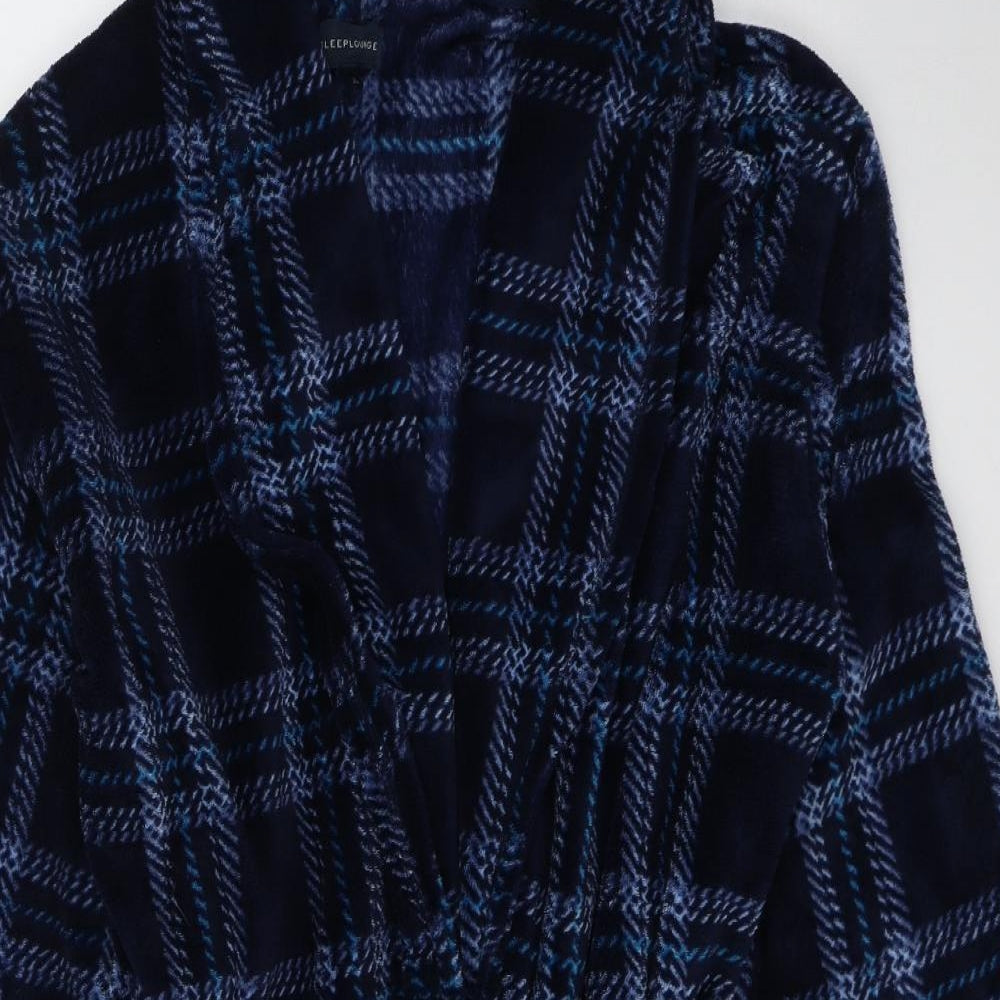 Sleep Lounge Mens Blue Plaid Polyester  One Piece Size XL  Tie