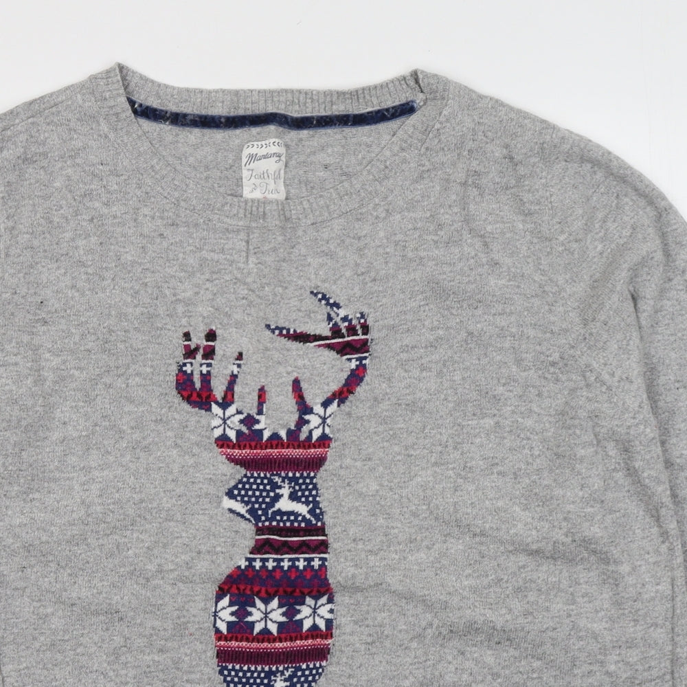 Debenhams Womens Grey  Cotton Jersey T-Shirt Size 18 Round Neck - Christmas Reindeer