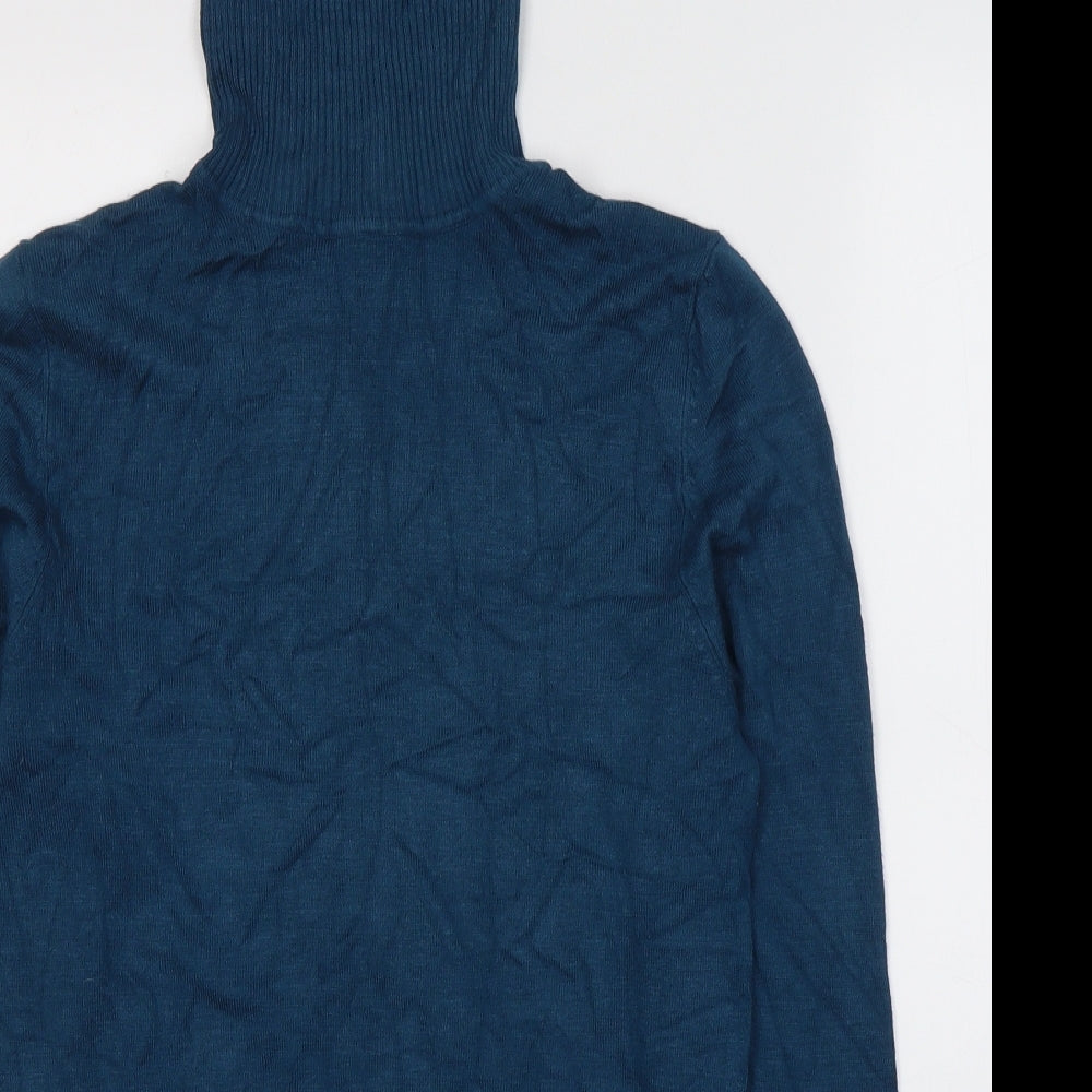 F&F Womens Blue  Viscose Jersey T-Shirt Size 14 Roll Neck