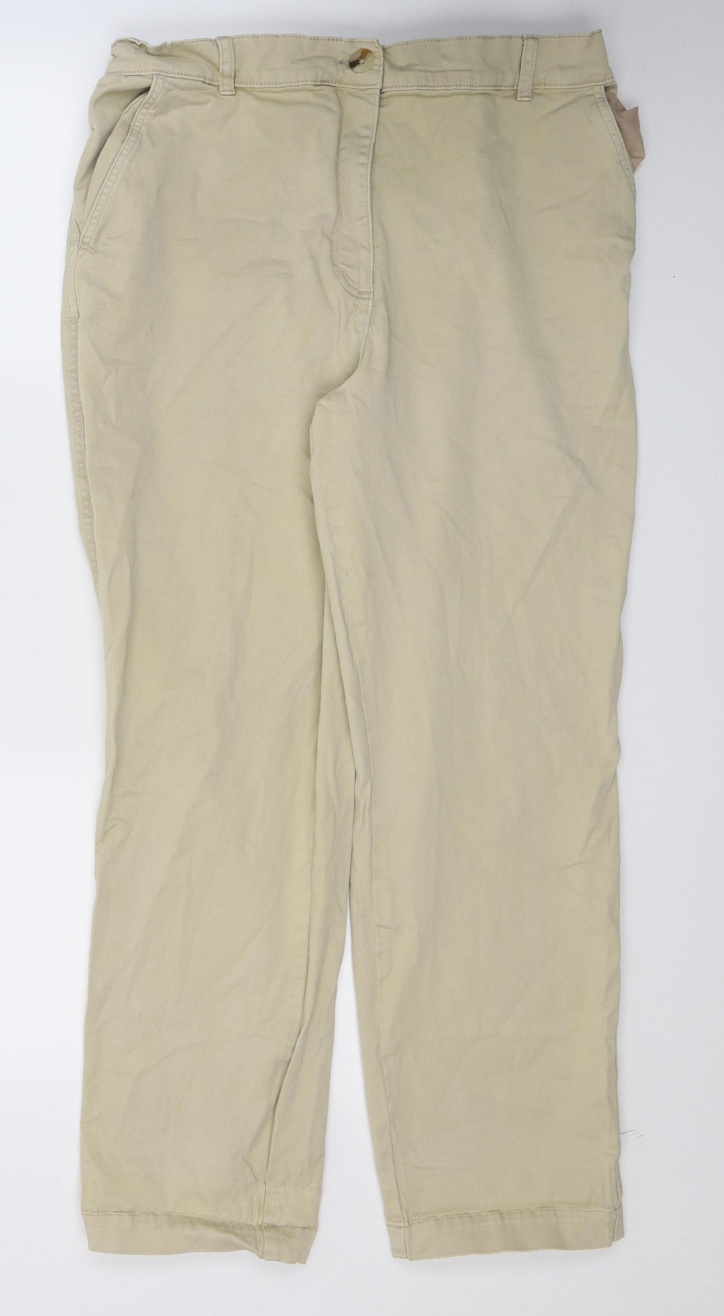 Papaya Womens Beige  Cotton Trousers  Size 16 L27 in Regular Button