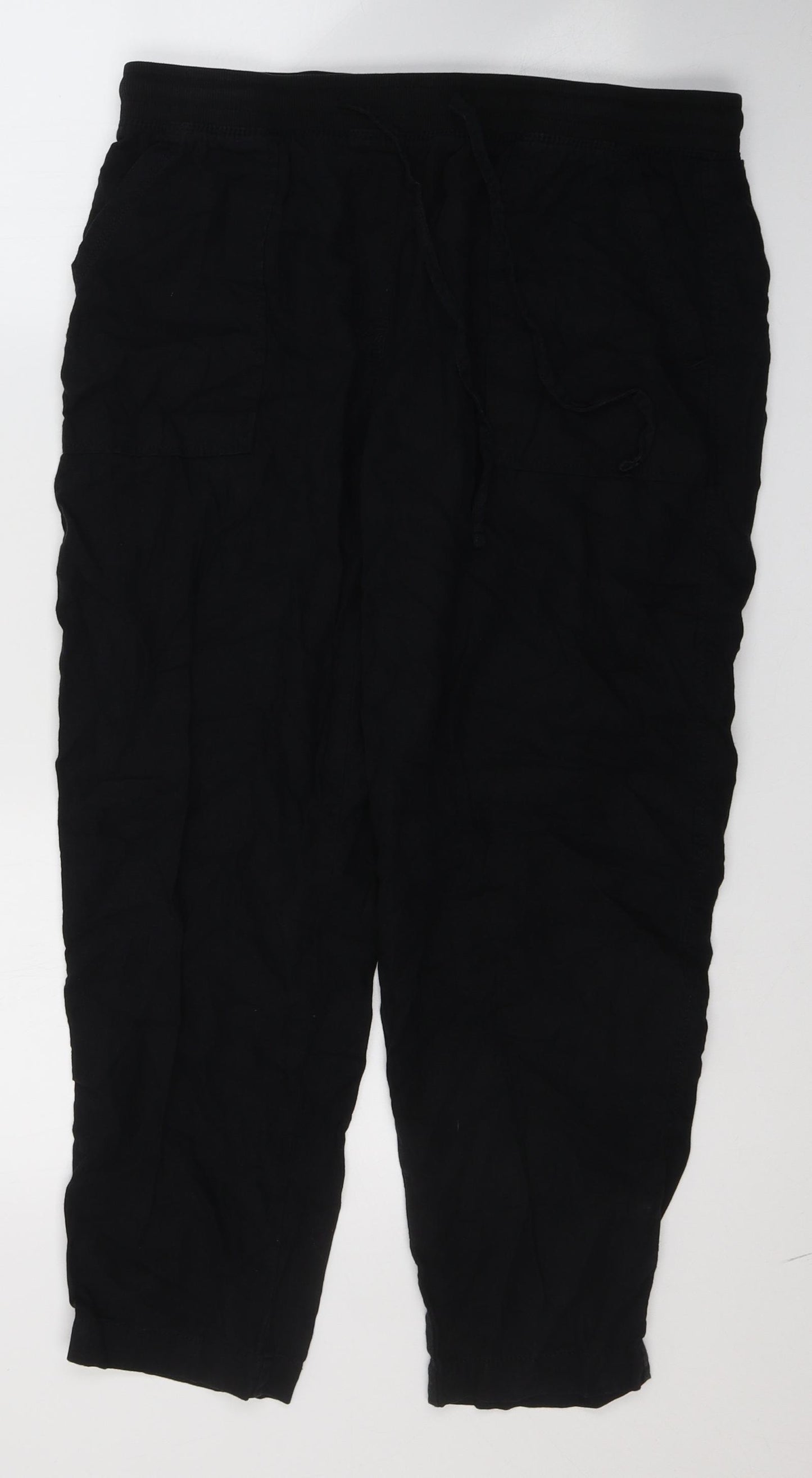 Marks and Spencer Womens Black  Flax Trousers  Size 4 L25 in Regular Tie