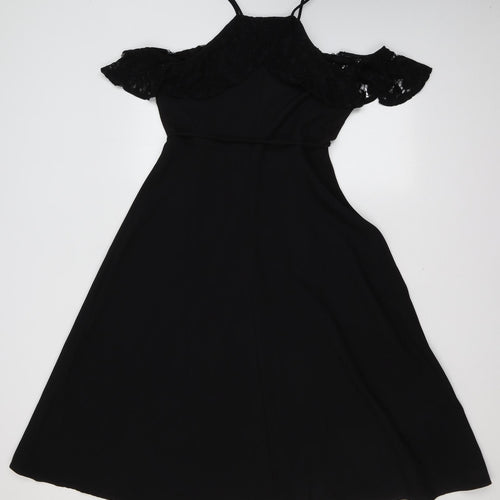 Julian Taylor Womens Black  Cotton Fit & Flare  Size 8  Halter Zip - cold shoudler