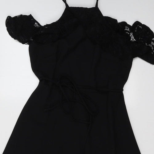 Julian Taylor Womens Black  Cotton Fit & Flare  Size 8  Halter Zip - cold shoudler