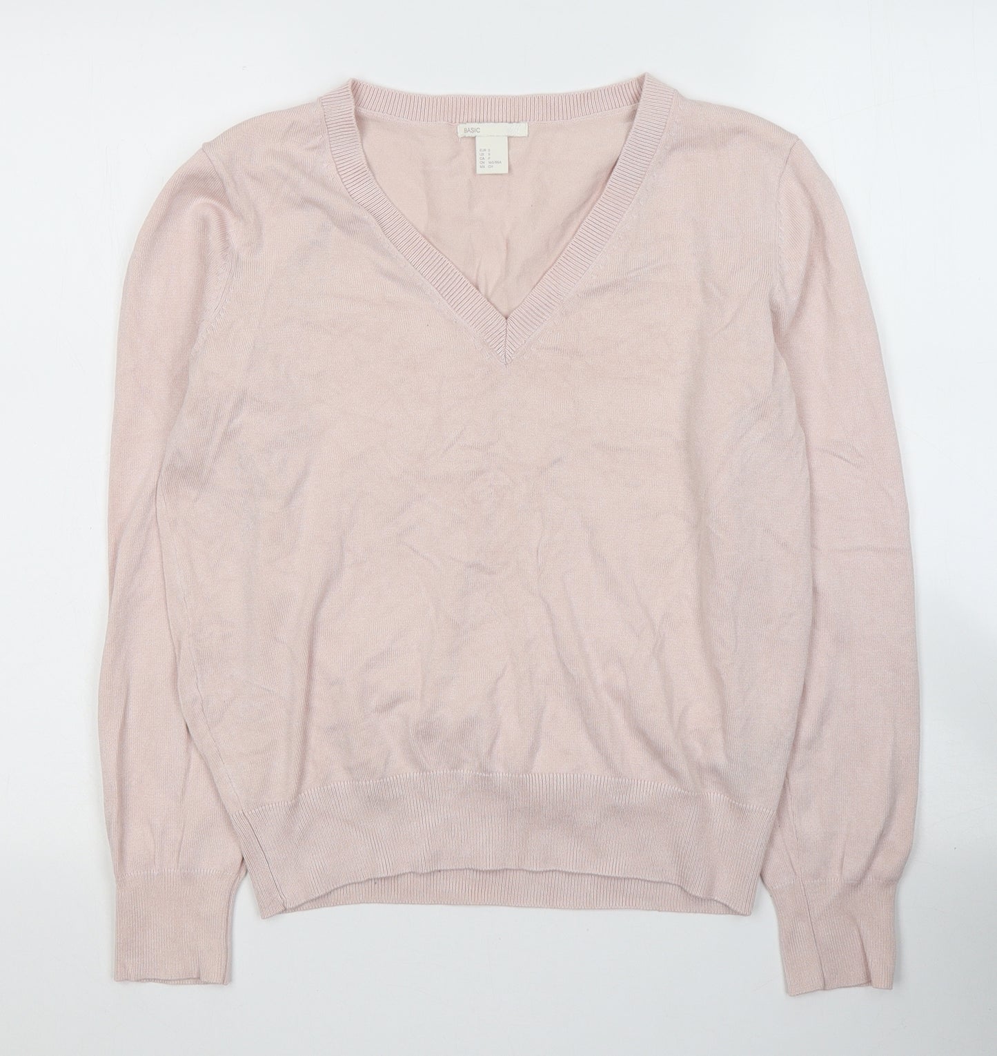 H&M Womens Pink  Viscose Basic T-Shirt Size S V-Neck