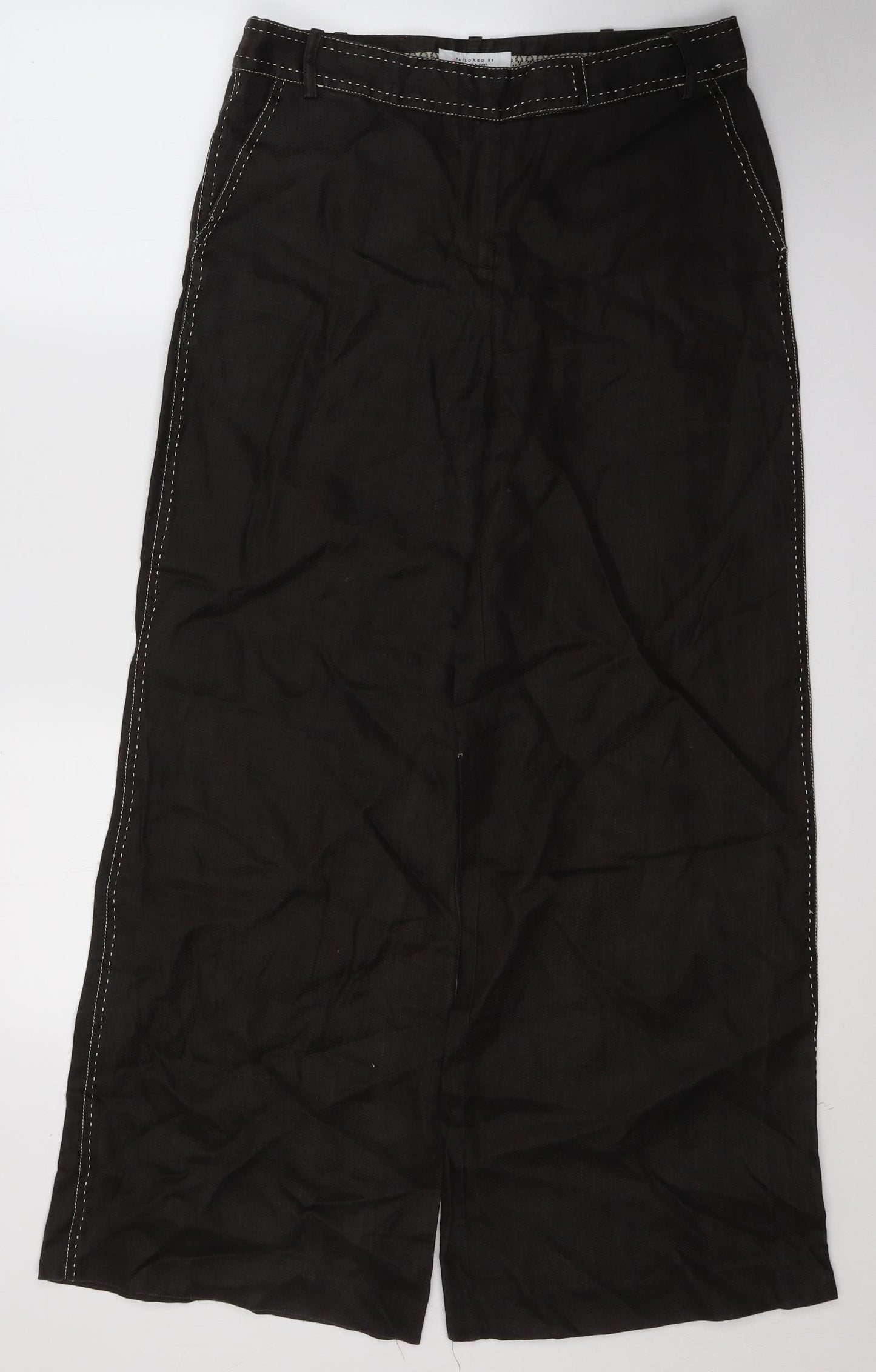 NEXT Womens Brown  Ramie Trousers  Size 12 L29 in Regular Button