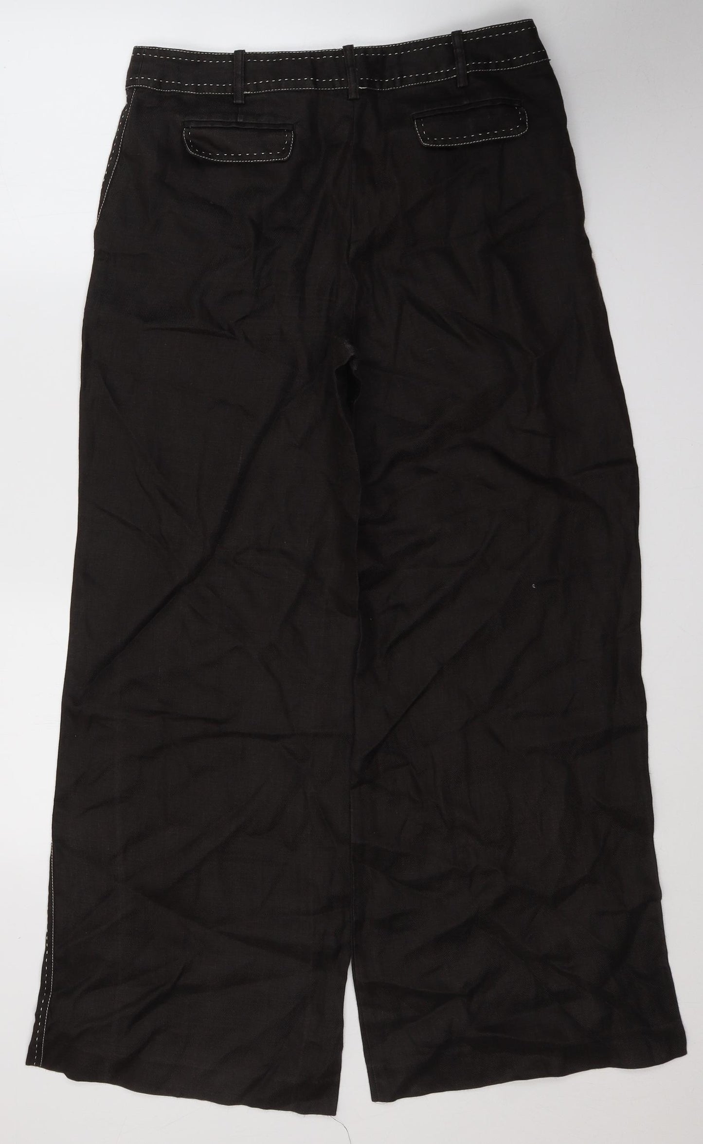 NEXT Womens Brown  Ramie Trousers  Size 12 L29 in Regular Button